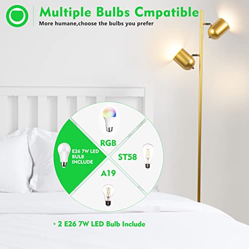 Gold Floor Lamp w/ 2 Adjustable Rotating Lights, 2x5W LED Bulbs Included