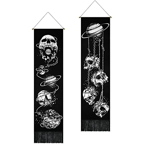 Skeleton Tapestry Planet Gothic Skull White and Black for Bedroom, Living Room