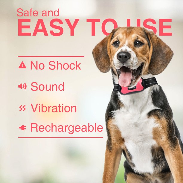Dog Bark Collar - Humane, Rechargeable No Shock Anti Barking Collar w/ 7 Adjustable Levels for Small Medium Large Dogs, Waterproof (Pink)