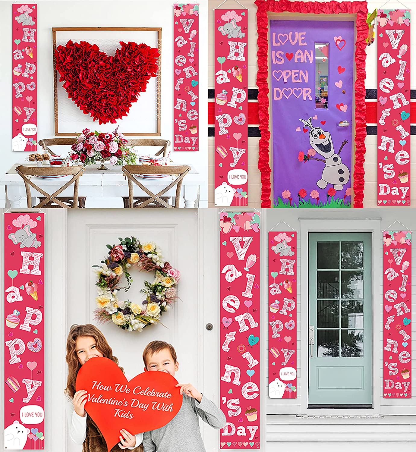 2PCS Valentines Day Decorations Lighted Banners Porch Signs Heart Love Hanging