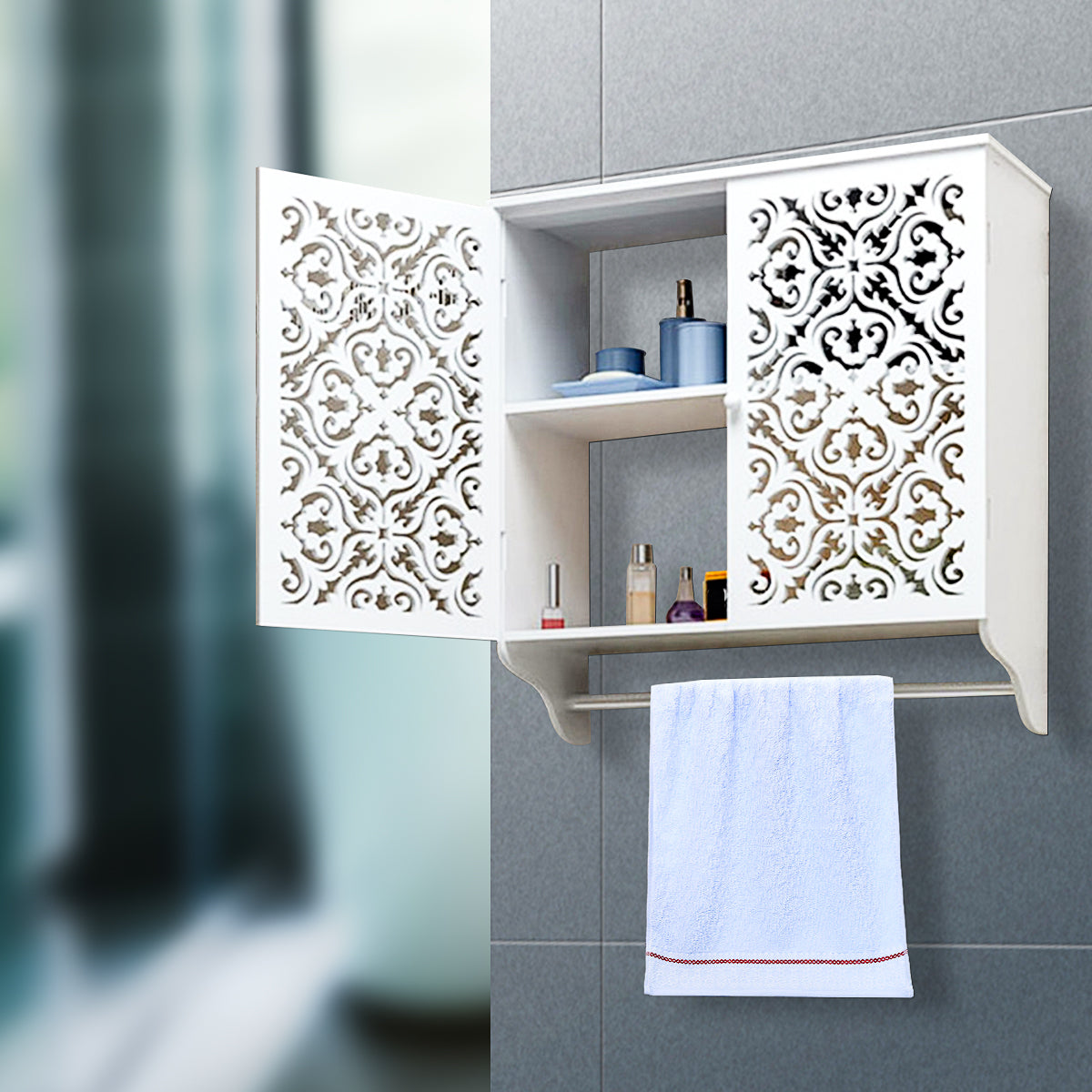 Bathroom Wall Mounted Cabinet Double Door White, 17.32 x 8.66 x 17.72 inches