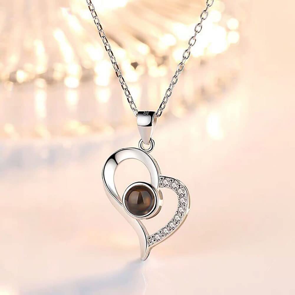 I Love You Heart Necklace 100 Languages Titanium Steel Projection Best Valentines Day Gift for Women