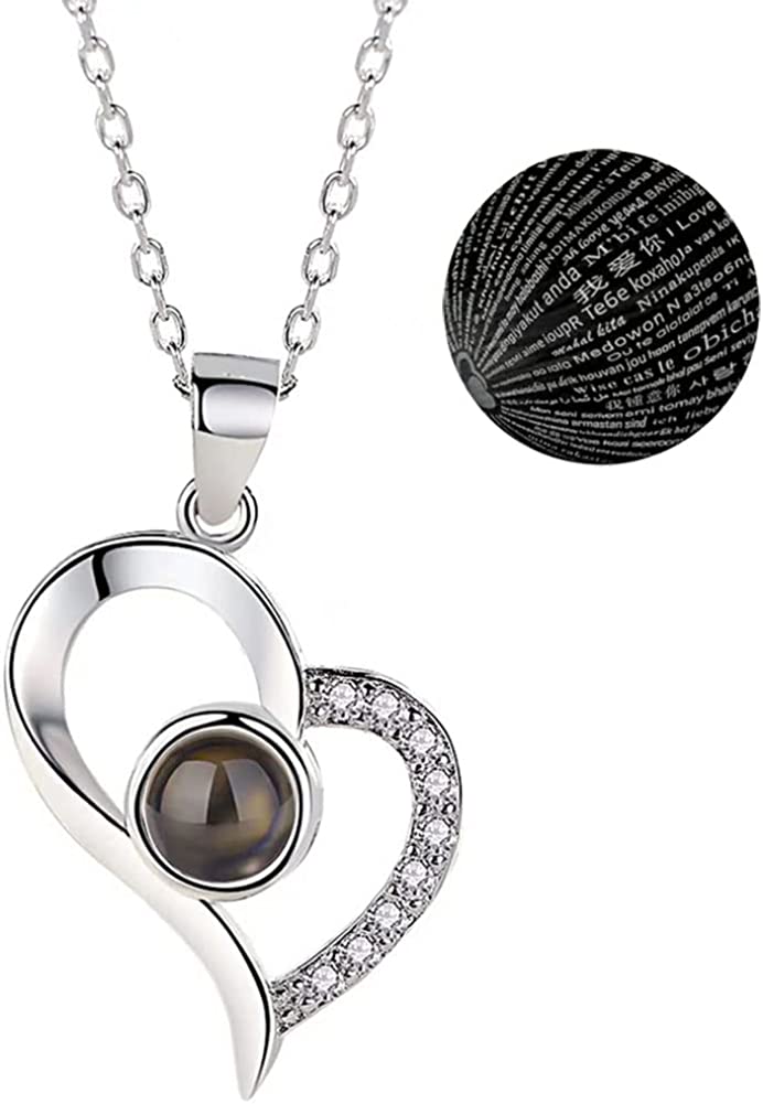 I Love You Heart Necklace 100 Languages Titanium Steel Projection Best Valentines Day Gift for Women