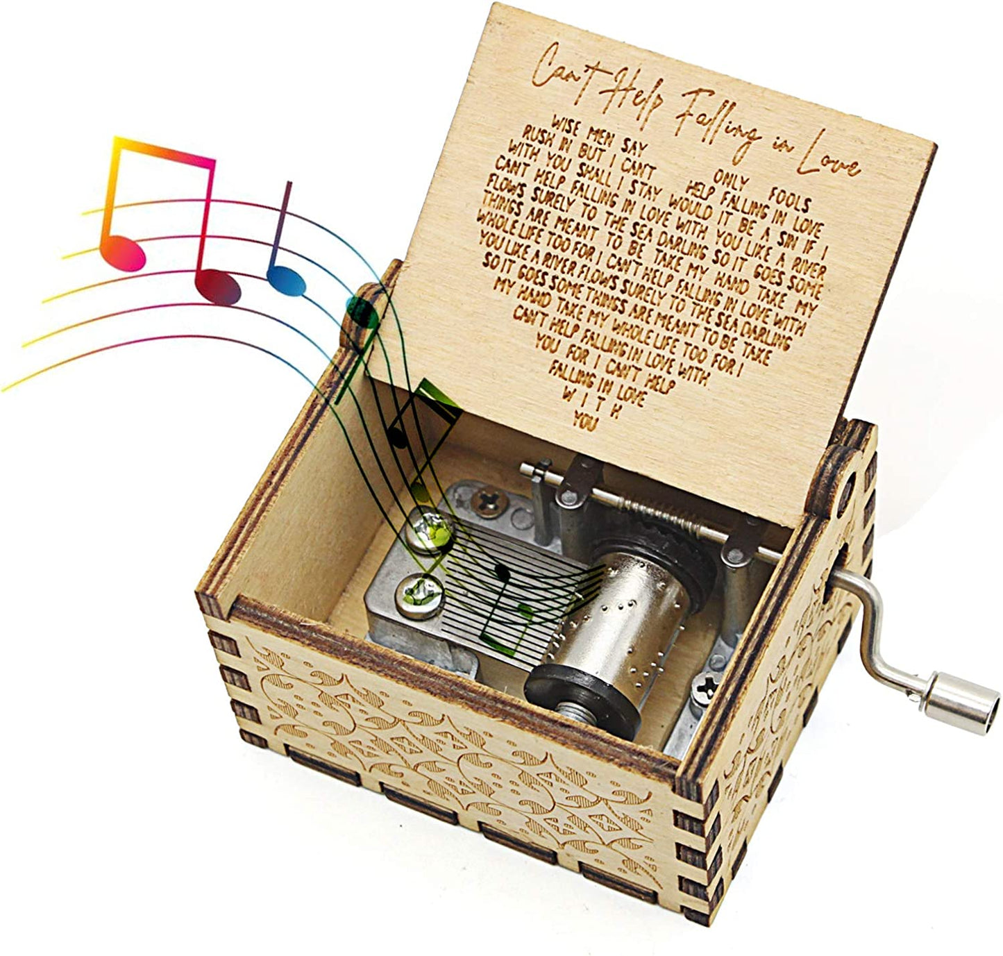 Can't Help Falling in Love Wood Music Box, Antique Best Gift for Valentines Day (WOOD)