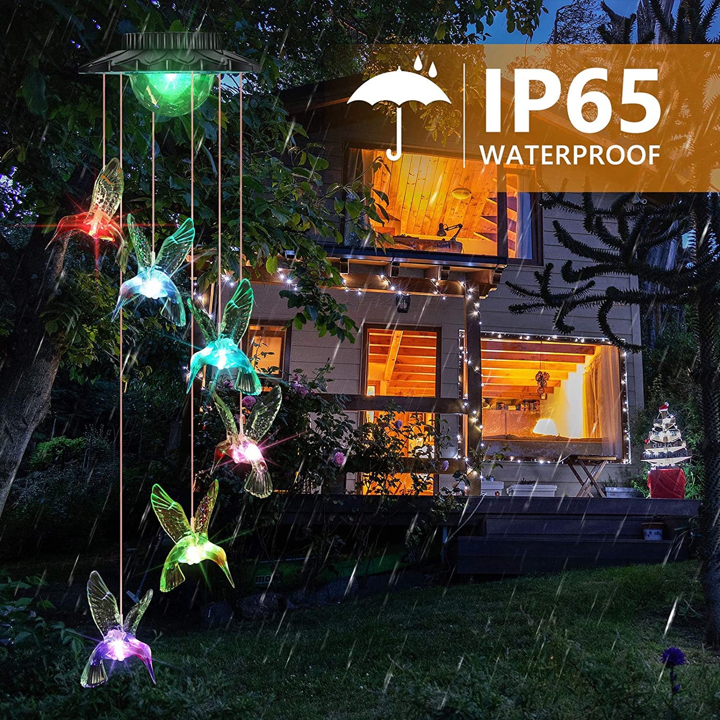 LED Hummingbird Color Changing Outdoor Indoor Waterproof Solar Wind Chimes