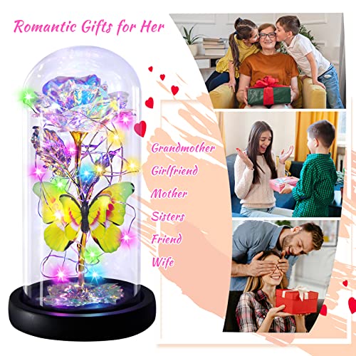 Enchanted Galaxy Light Up Butterfly Rose Gifts in Glass Dome