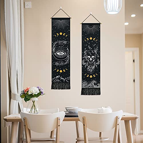 Skull Tapestry Moon Phase Tapestry Stars Starry Black Skeleton Tapestry Butterflies Tapestry