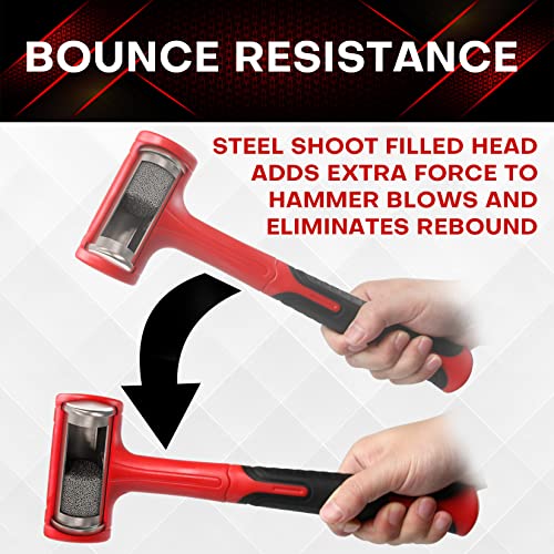 Dead Blow Hammer Set, 2 Piece/16oz(1LB) Pein Hammer, 27oz(1.5LB), Red a& Black, Shockproof Design