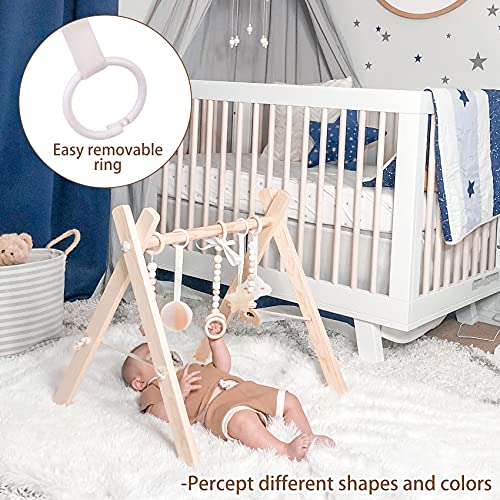 Wooden Baby Gym w/ 6 Gym Toys Foldable Activity Center