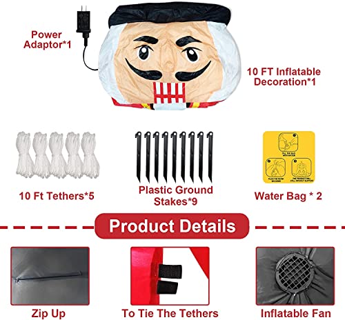 10 Feet Giant Christmas Inflatables Nutcracker Holds Candy Cane w/ LED Lights