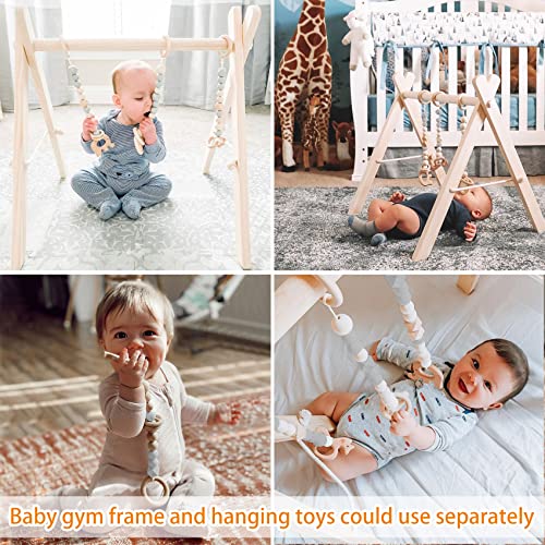 Wooden Baby Gym w/ 6 Gym Toys Foldable Activity Center