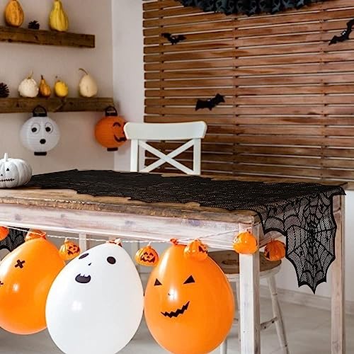 Table Runner, Black Lace Spider Web Table for Halloween Table Creepy Table Cloth