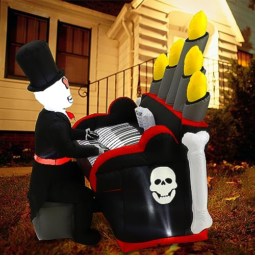 Halloween Inflatable Skull Face Spider Scary Creepy, Blow Up Spider with Built-in LED