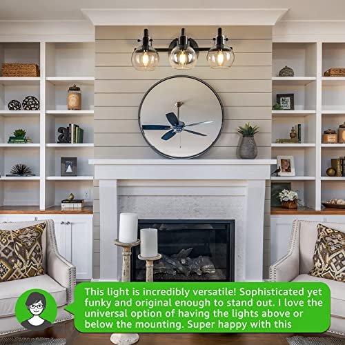 3 Lights Wall Sconce Matte Black w/ Globe Glass Shade