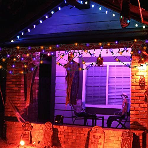 4.2FT Connectable 60 LED Halloween Spider Web String Lights Decoration