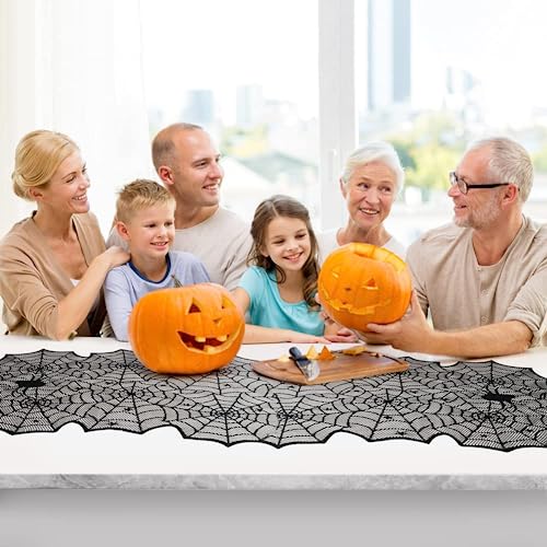 Table Runner, Black Lace Spider Web Table for Halloween Table Creepy Table Cloth