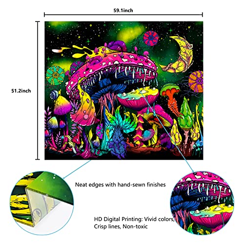 Mushroom Moon and Stars Plants Starry Night Sky Monster Tapestry Wall Hanging for Room