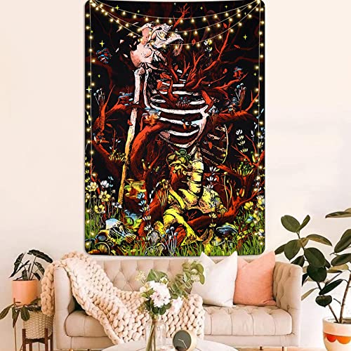 Skull Tapestry Mushroom Vintage Plant and Floral Wall Aesthetic Tree and Owl Tapestry