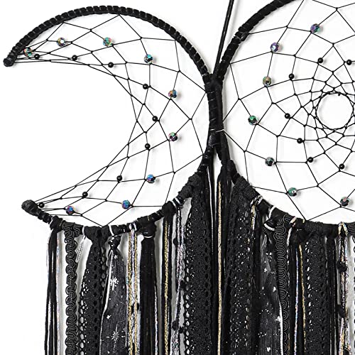 Black Triple Moon Goddess Macrame Wall Hanging Large Dream Catcher Boho Wiccan Moon Phases