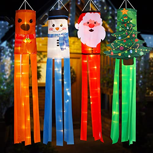 39 Inch 4 Pcs Christmas Windsock Flags w/ LED Lights
