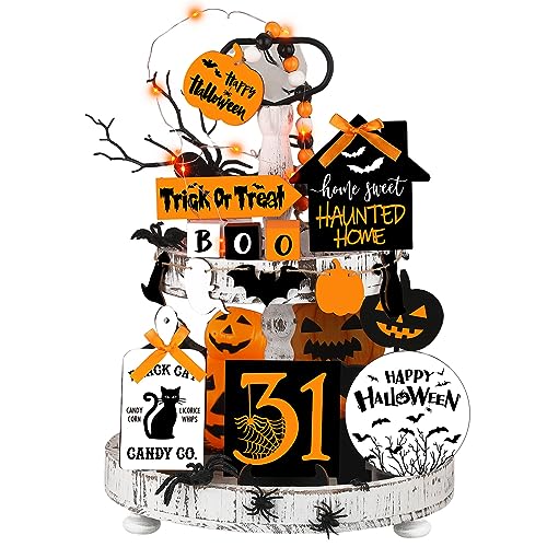 15 Pcs Halloween Tiered Tray Set Cute Wooden Signs Farmhouse Rustic