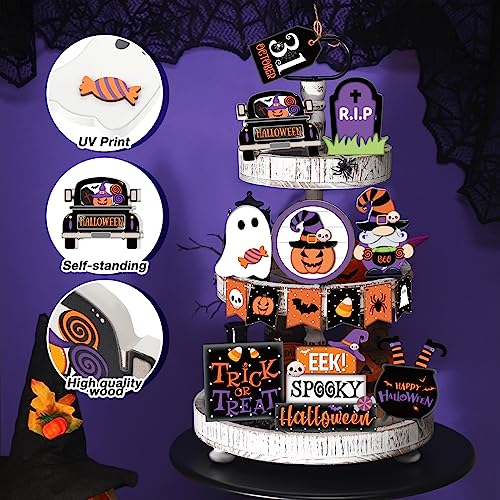15 Pcs Halloween Tiered Tray Set Cute Wooden Signs Farmhouse Rustic