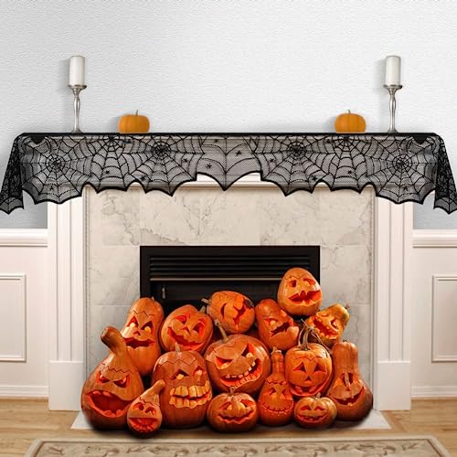 Table Runner, Black Lace Spider Web Table for Halloween Table Creepy Table Cloth