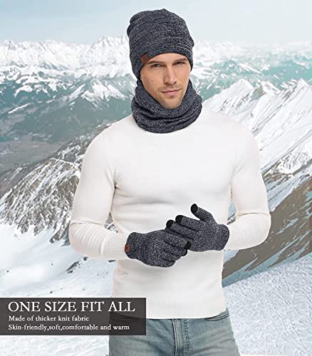 Winter Beanie Hat Scarf Touchscreen Gloves Set for Men & Women