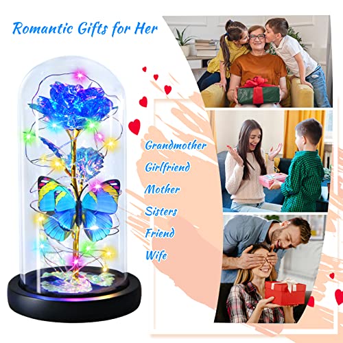 Enchanted Galaxy Light Up Butterfly Rose Gifts in Glass Dome