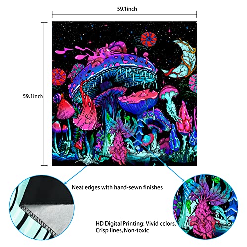 Mushroom Moon and Stars Plants Starry Night Sky Monster Tapestry Wall Hanging for Room
