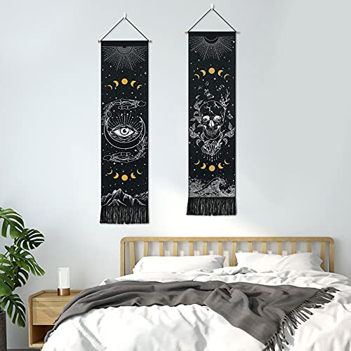 Skull Tapestry Moon Phase Tapestry Stars Starry Black Skeleton Tapestry Butterflies Tapestry