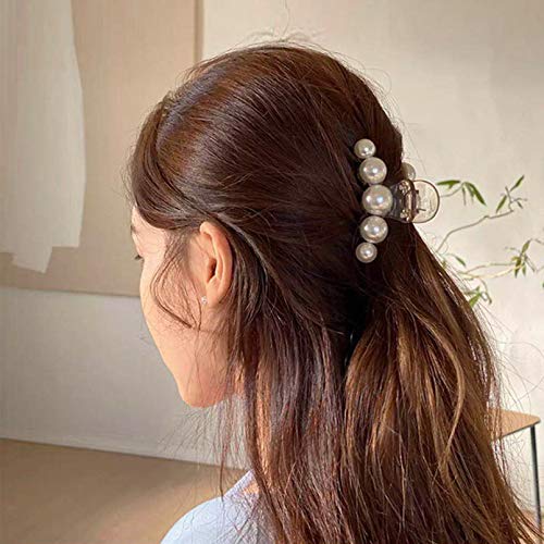 Large Metal Pearl Hair Claw Clips Gold Rhinestones for Women & Girls
