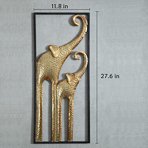 Set of 2 Elephant Wall Art Decoration Gold Metal (11.8x27.6in)
