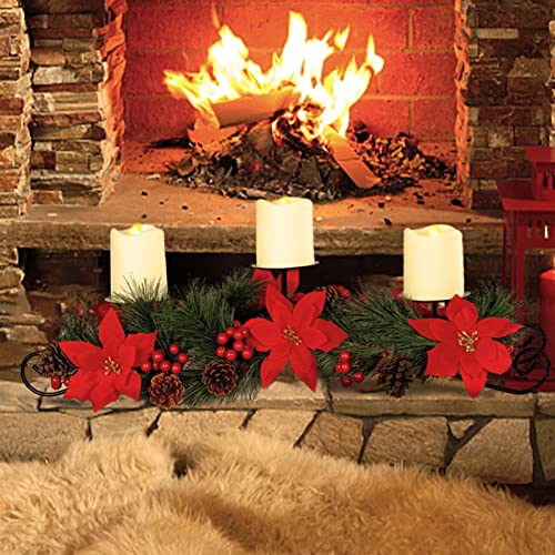 Christmas Centerpiece w/ 3 Candle Holders Decoration