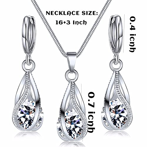 Silver Jewelry Sets for women Crystal Bridal Accessories Necklace Earrings