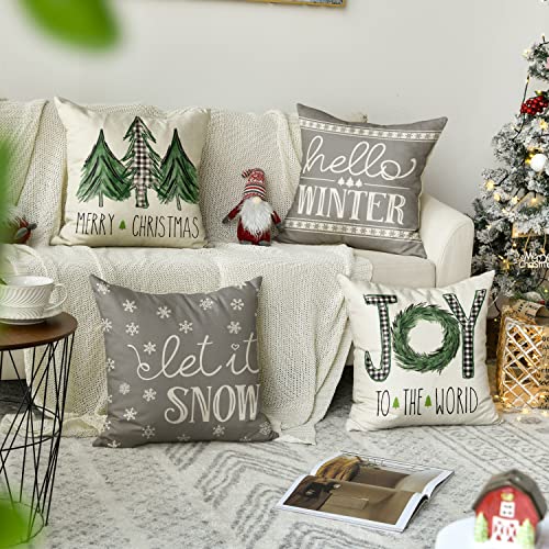 Set of 4 Christmas Throw Pillow Covers, 18 x 18 Inch