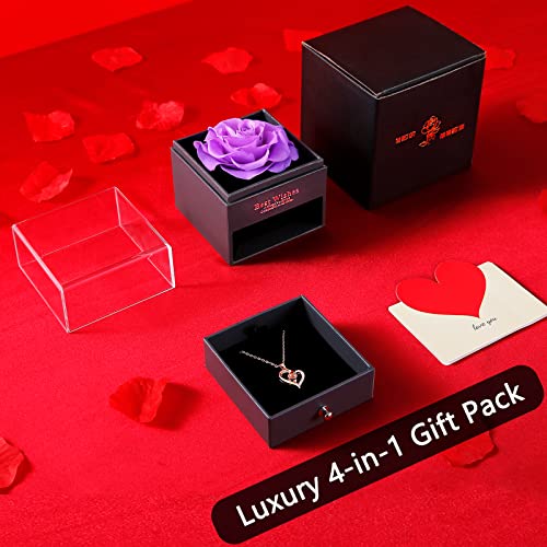 Preserved Rose w/ I Love You Necklace on Mothers Day/Valentines/Birthday