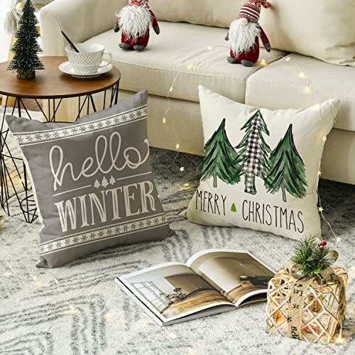 Set of 4 Christmas Throw Pillow Covers, 18 x 18 Inch