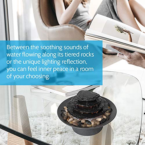 Indoor Fountain w/ Natural Water Sounds & Unique Underwater Lighting (Gray)