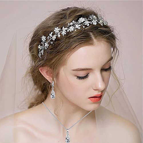 Silver Jewelry Sets for women Crystal Bridal Accessories Necklace Earrings