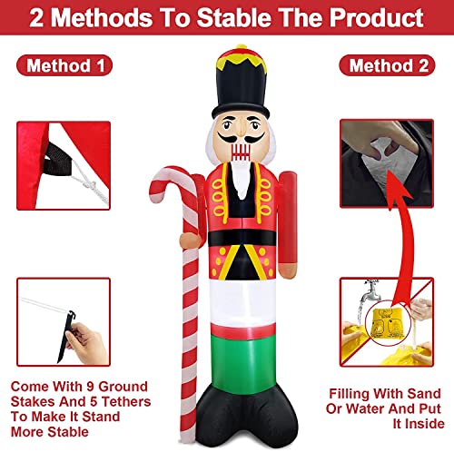 10 Feet Giant Christmas Inflatables Nutcracker Holds Candy Cane w/ LED Lights