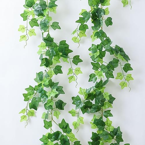 2 Strands Artificial Vines Scindapsus Garland 6FT Real Touch Fake Vine with Silk Green Leaves Faux Hanging Plants