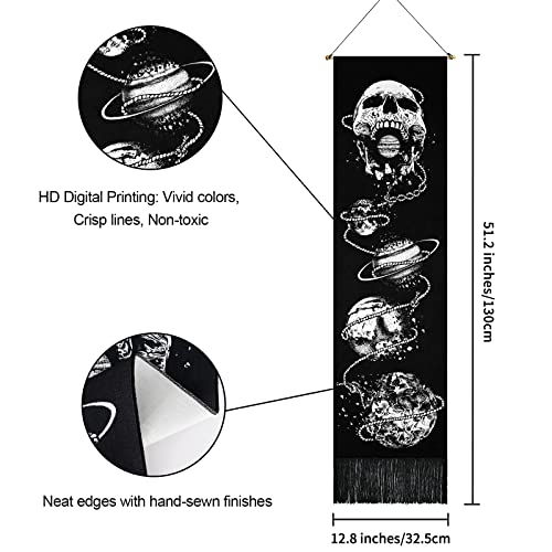 Skeleton Tapestry Planet Gothic Skull White and Black for Bedroom, Living Room