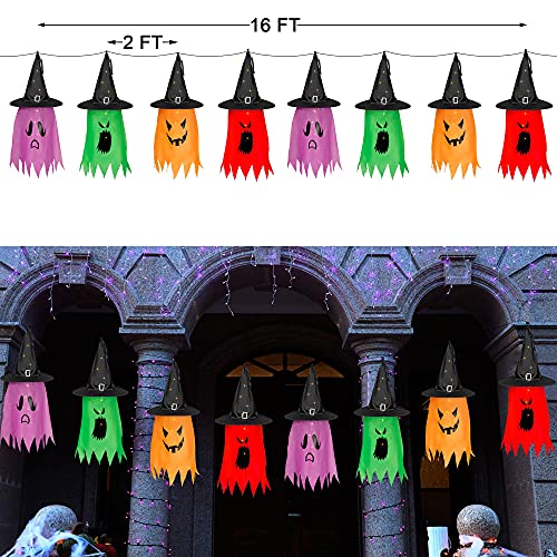 8 Pcs Hanging Witch Hats, 14ft 56 LEDs Remote Control String Lights, Battery Powered with 8 Lighting Modes for Garden, Yard, Tree
