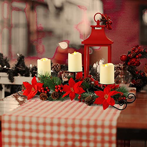 Christmas Centerpiece w/ 3 Candle Holders Decoration