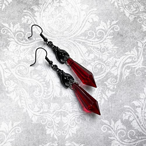 Gothic Dark Bat Dangle Earrings Red Black Crystal Gems Bat Earrings Punk Rock Style Bat Animal Earrings