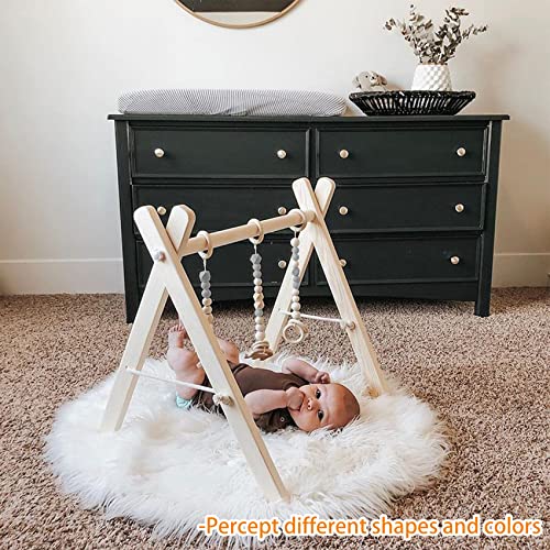 Wooden Baby Gym w/ 6 Gym Toys Foldable Activity Center