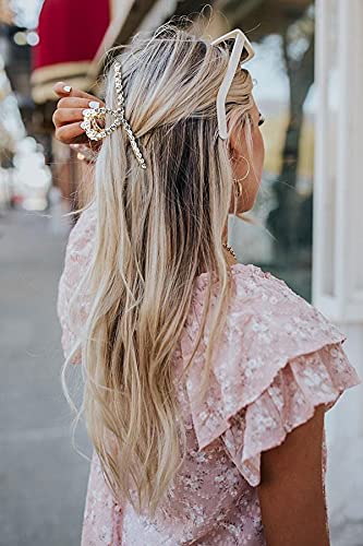 Large Metal Pearl Hair Claw Clips Gold Rhinestones for Women & Girls