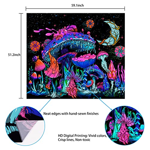 Mushroom Moon and Stars Plants Starry Night Sky Monster Tapestry Wall Hanging for Room