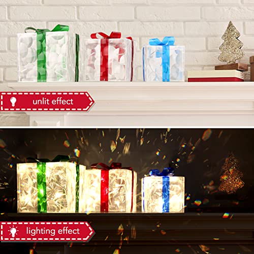 Set of 3 Christmas Decorations Lighted Gift Boxes